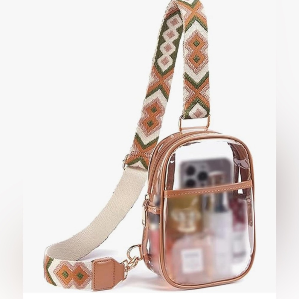 Beige Clear bag backpack  belt fanny festival pack rave stadium event concert